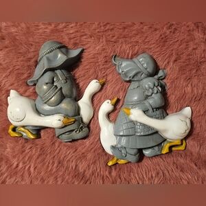 Vintage Burwood Plaques Geese Wall Decor Boy and Girl Set